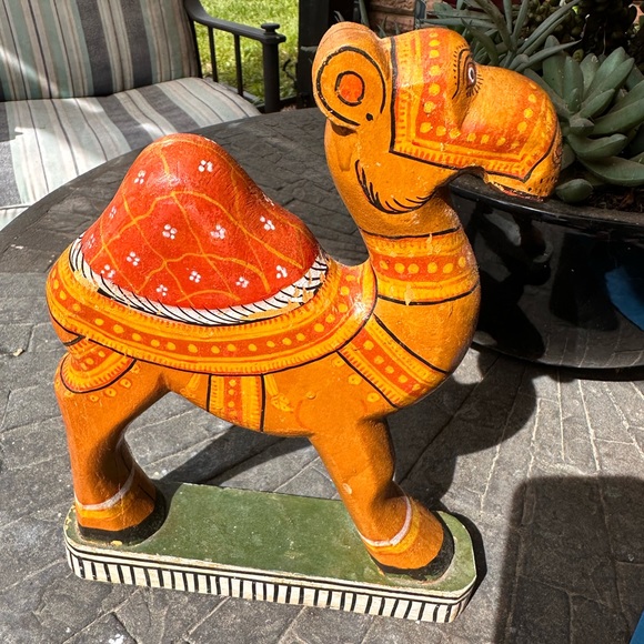 Vintage Hand Painted India Ornament Tribal Ethnic Carved Wood Piece - Picture 1 of 3